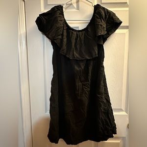 Black Cap sleeve frill Dress